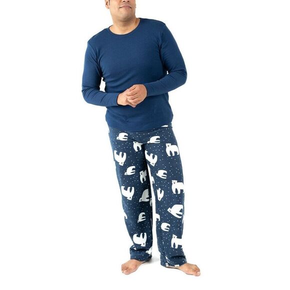 Leveret Men's Sz Large Blue Polar Bear Cotton Top Fleece Pants Pajama Set - Picture 15 of 15